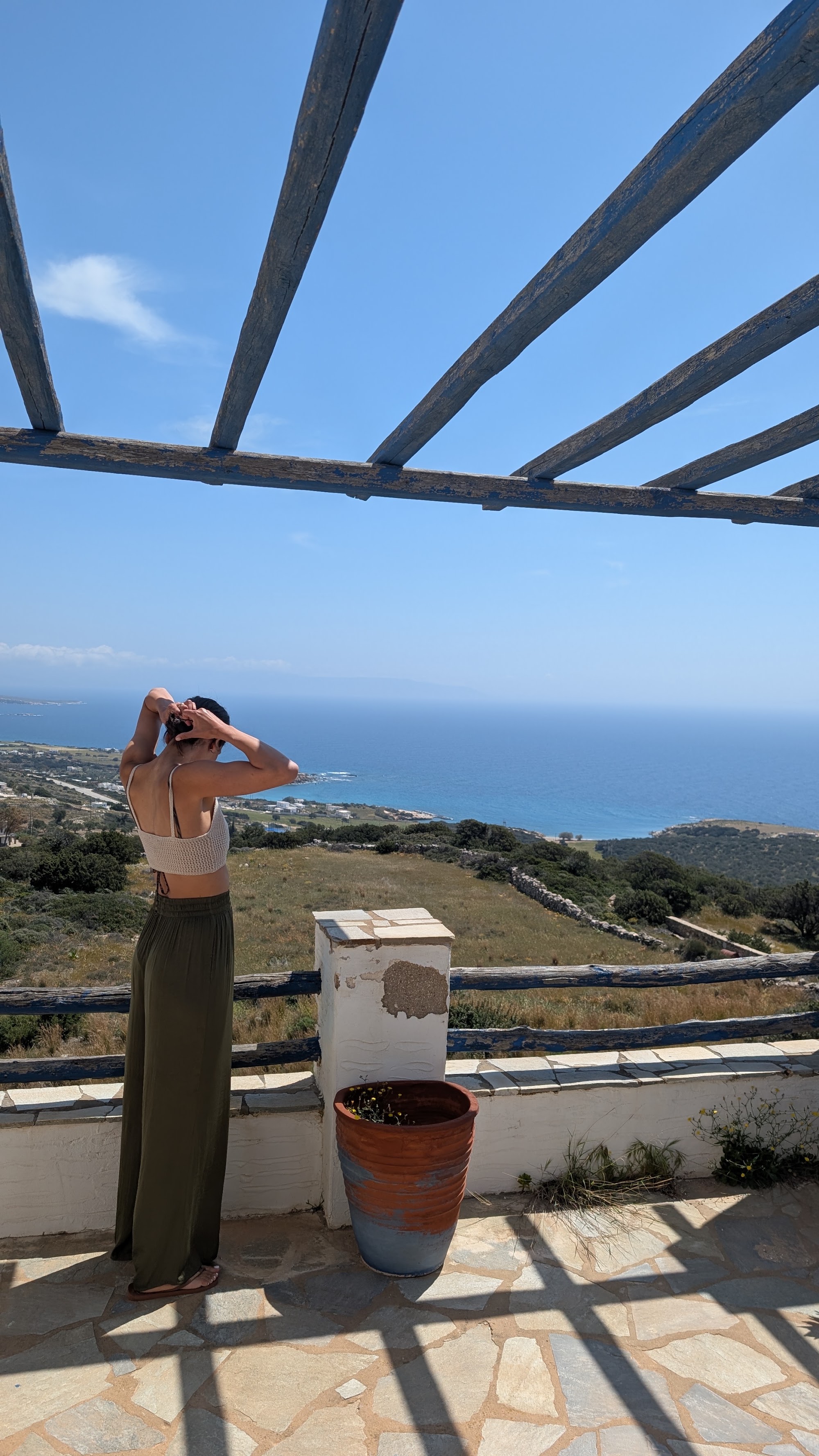 The view from the terrace today, looking over the Aegean Sea